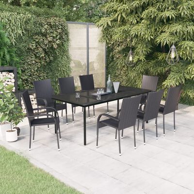 vidaXL 9 Piece Garden Dining Set Black, black vidaXL 9 Piece Garden Dining Set Black