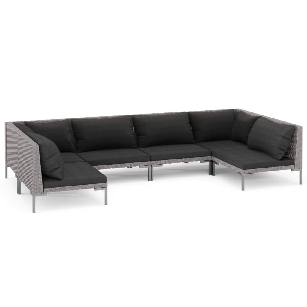 vidaXL 6 Piece Garden Lounge Set with Cushions Poly Rattan Dark Grey