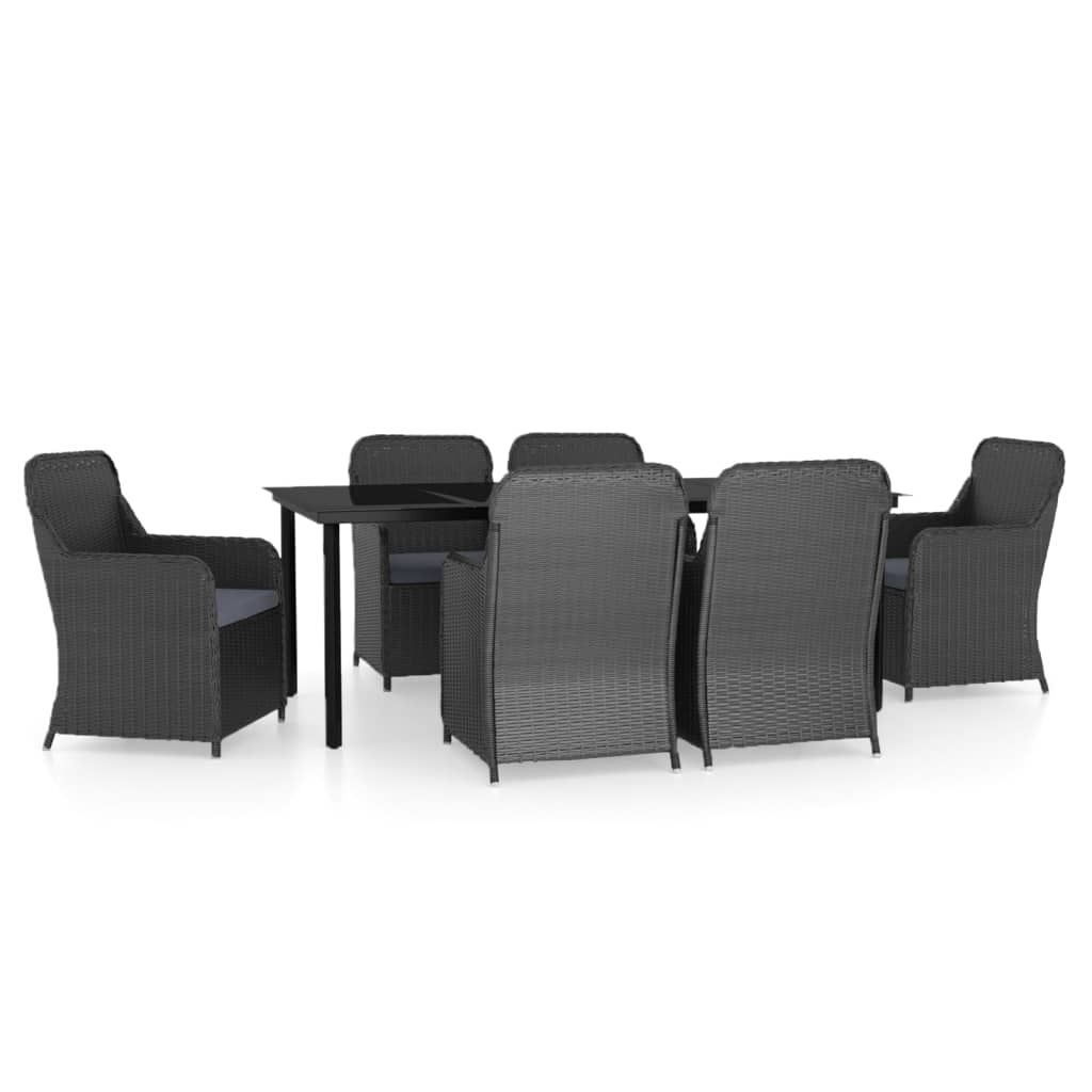 vidaXL 7 Piece Garden Dining Set with Cushions Black