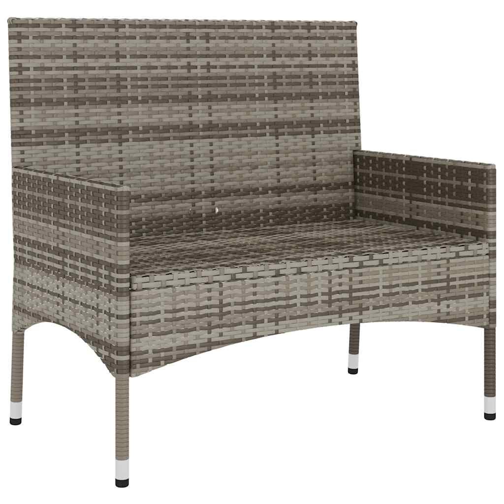 vidaXL 2-Seater Garden Bench with Cushions Grey Poly Rattan