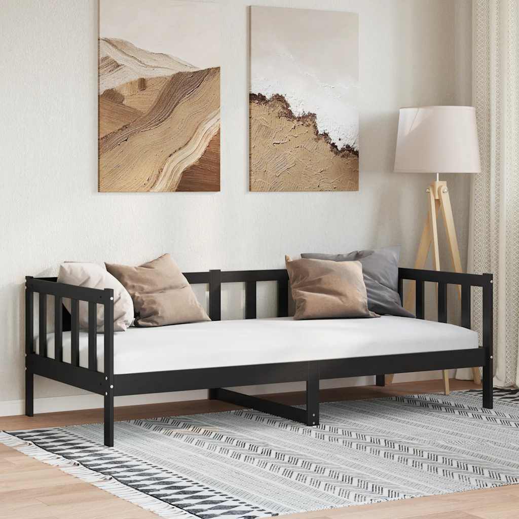 vidaXL Day Bed without Mattress Black Solid Wood Pine 90x200cm