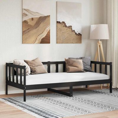 vidaXL Day Bed without Mattress Black Solid Wood Pine 90x200cm, black vidaXL Day Bed without Mattress Black Solid Wood Pine 90x200cm