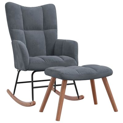vidaXL Rocking Chair with a Stool Dark Grey Velvet, dark grey vidaXL Rocking Chair with a Stool Dark Grey Velvet