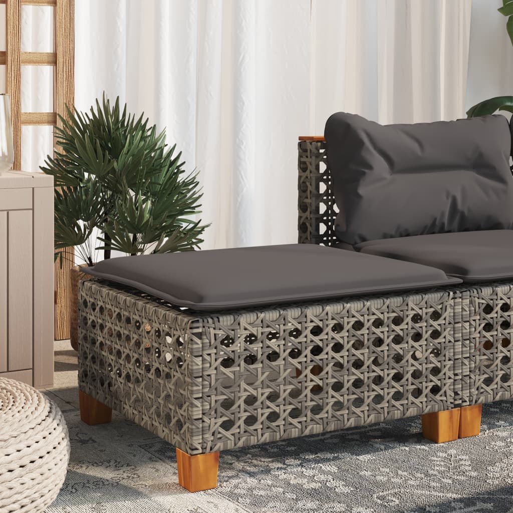 vidaXL Garden Stool with Cushion Grey 63.5x56x32 cm Poly Rattan