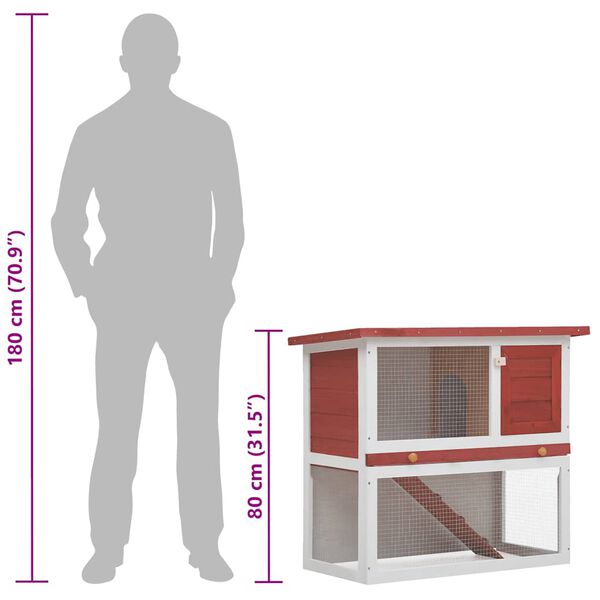 vidaXL Outdoor Rabbit Hutch 1 Door Red Wood