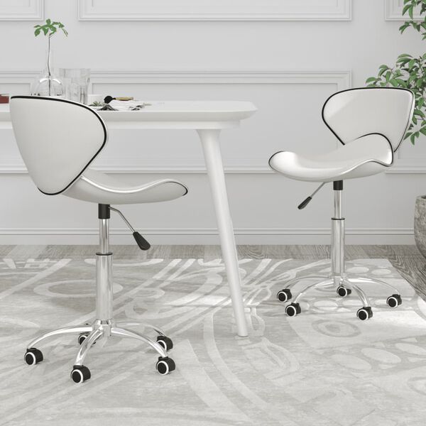 vidaXL Swivel Dining Chairs 2 pcs White Faux Leather