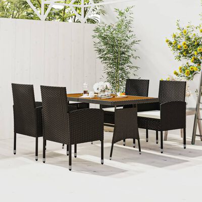 vidaXL 5 Piece Outdoor Dining Set Poly Rattan Black, black and cream vidaXL 5 Piece Outdoor Dining Set Poly Rattan Black