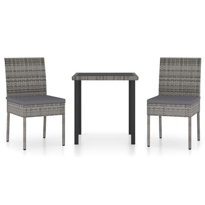 vidaXL 3 Piece Garden Dining Set Poly Rattan Grey, grey vidaXL 3 Piece Garden Dining Set Poly Rattan Grey