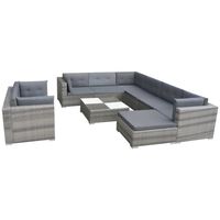vidaXL 10 Piece Garden Lounge Set with Cushions Poly Rattan Grey, grey vidaXL 10 Piece Garden Lounge Set with Cushions Poly Rattan Grey