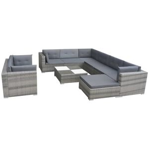 vidaXL 10 Piece Garden Lounge Set with Cushions Poly Rattan Grey