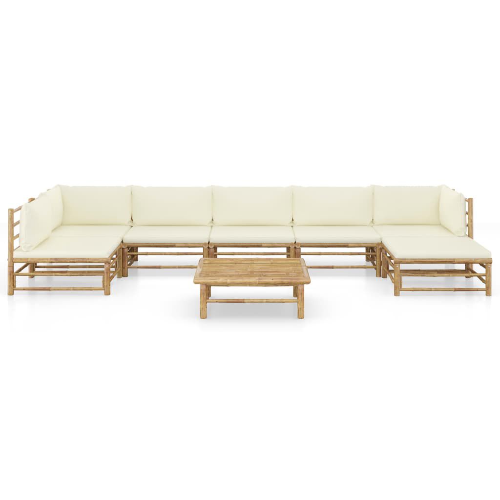 vidaXL 8 Piece Garden Lounge Set with Cream White Cushions Bamboo