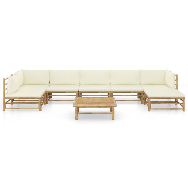 vidaXL 8 Piece Garden Lounge Set with Cream White Cushions Bamboo