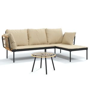vidaXL 3 Piece Garden Lounge Set with Beige Cushions Poly Rattan
