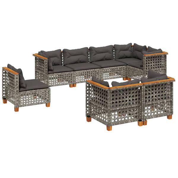 vidaXL 8 Piece Garden Sofa Set with Cushions Grey Poly Rattan