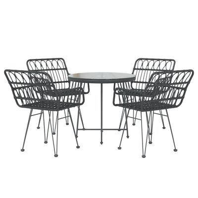 vidaXL 5 Piece Garden Dining Set Black Poly Rattan, black vidaXL 5 Piece Garden Dining Set Black Poly Rattan