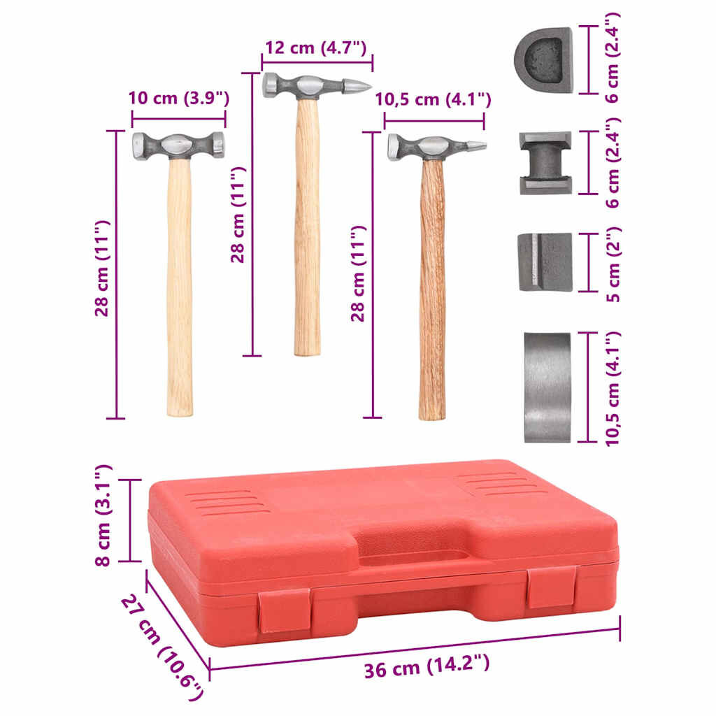 vidaXL 7-Piece Auto Body Hammer and Dolly Dent Repair Set