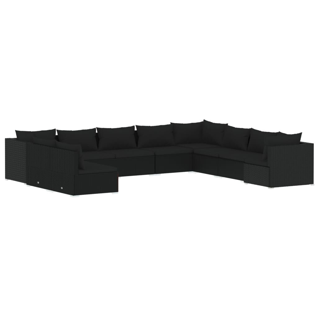 vidaXL 10 Piece Garden Lounge Set with Cushions Black Poly Rattan