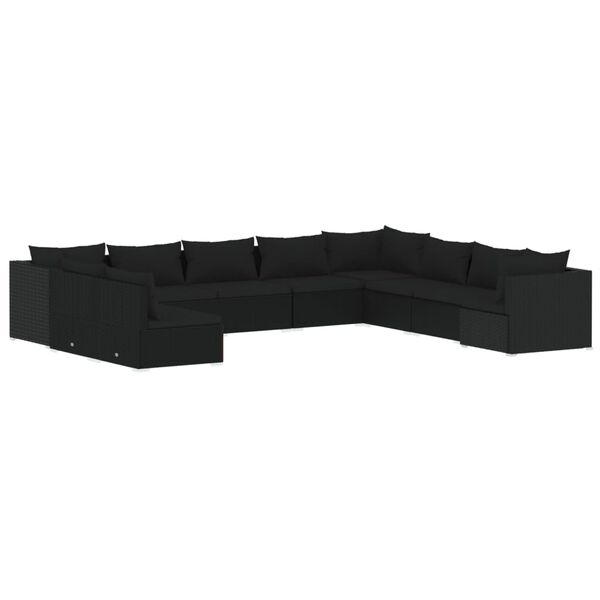 vidaXL 10 Piece Garden Lounge Set with Cushions Black Poly Rattan