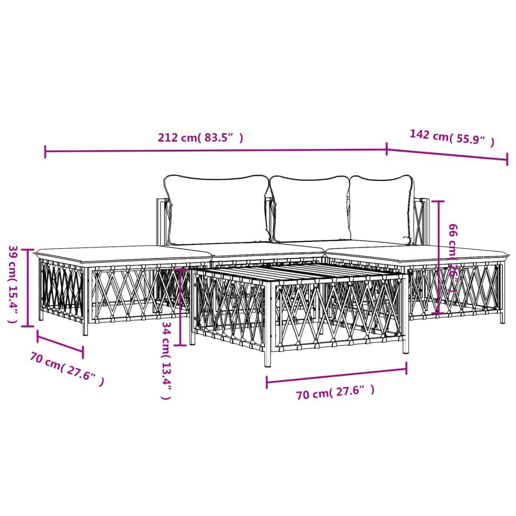 vidaXL 5 Piece Garden Lounge Set with Cushions White Steel