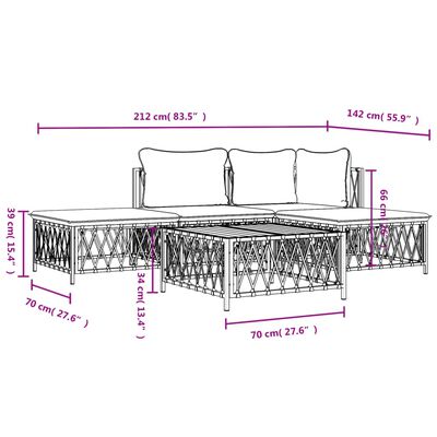 vidaXL 5 Piece Garden Lounge Set with Cushions White Steel, white vidaXL 5 Piece Garden Lounge Set with Cushions White Steel
