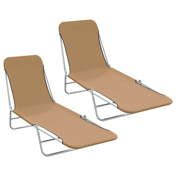 vidaXL Folding Sun Loungers 2 pcs Steel and Fabric Taupe