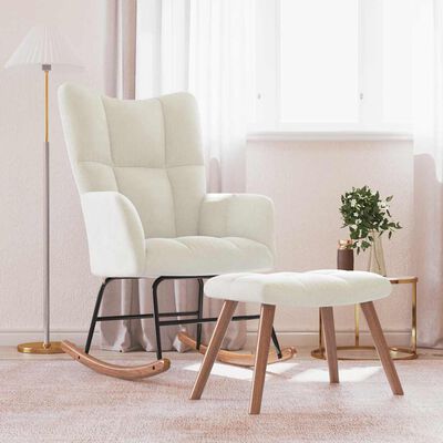 vidaXL Rocking Chair with a Stool Cream White Velvet, white vidaXL Rocking Chair with a Stool Cream White Velvet