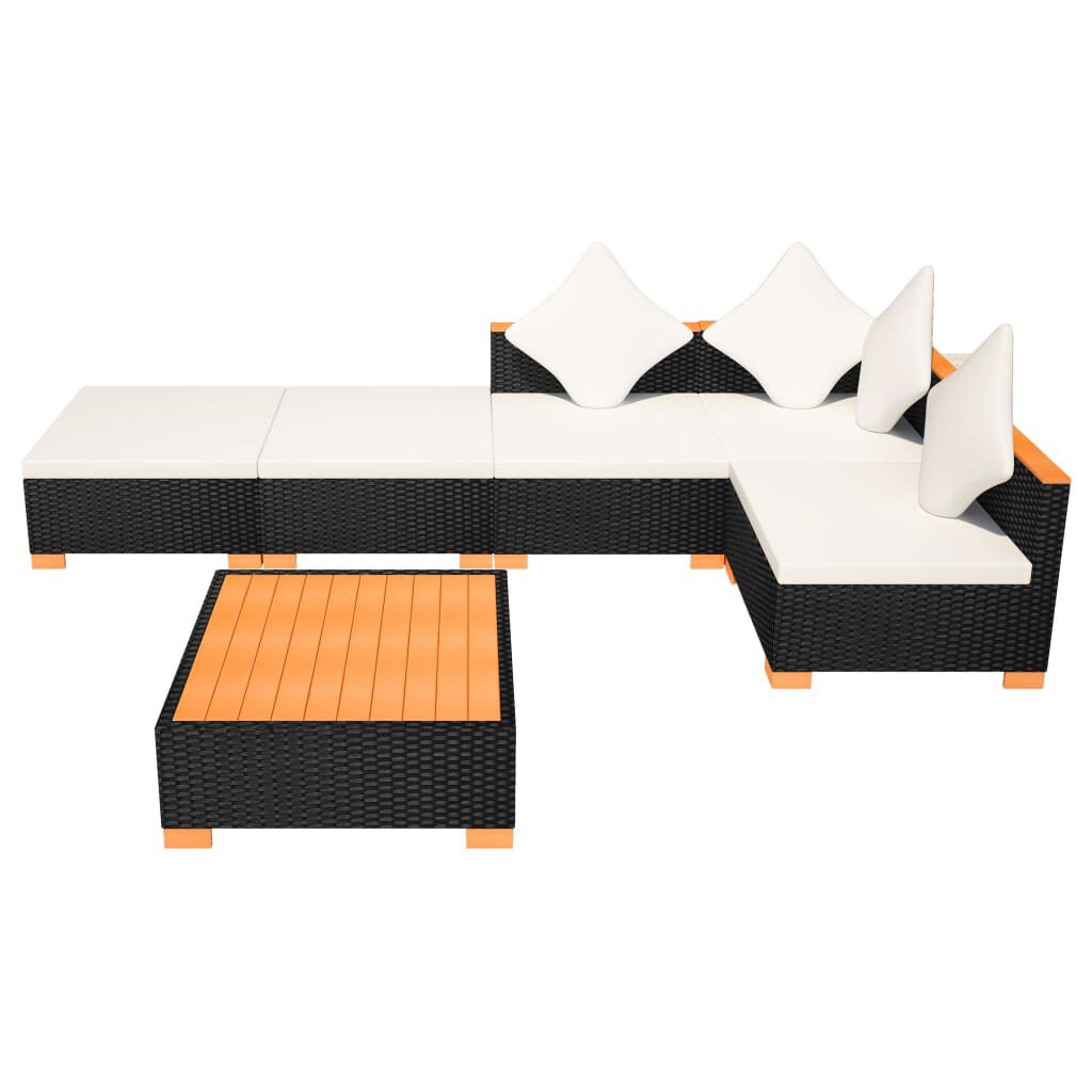 vidaXL 6 Piece Garden Lounge Set with Cushions Poly Rattan Black