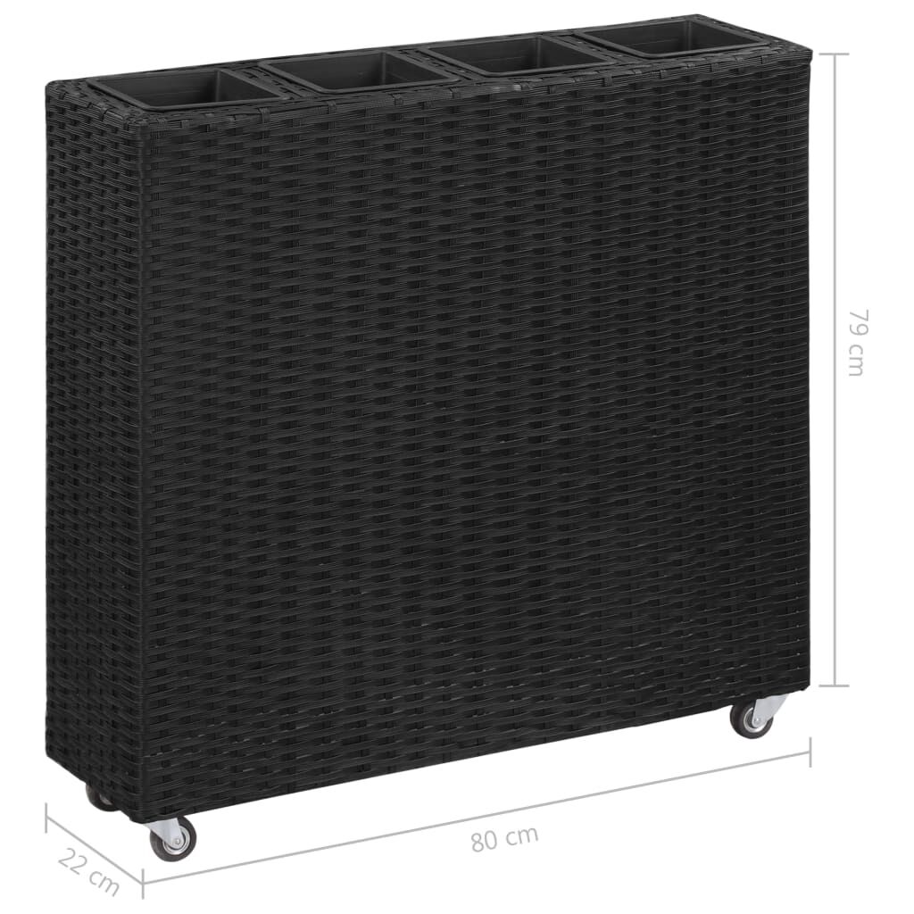 vidaXL Garden Raised Bed with 4 Pots 80x22x79 cm Poly Rattan Black