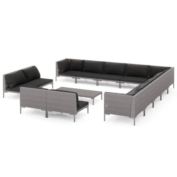 vidaXL 14 Piece Garden Lounge Set with Cushions Poly Rattan Dark Grey