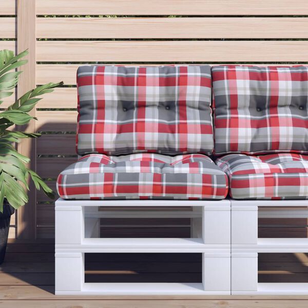 vidaXL Pallet Cushions 2 pcs Red Check Pattern Fabric