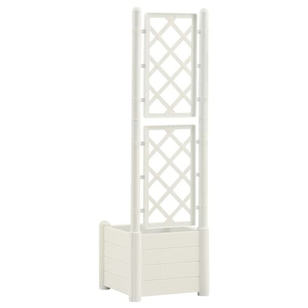 vidaXL Garden Planter with Trellis 43x43x142 cm PP White