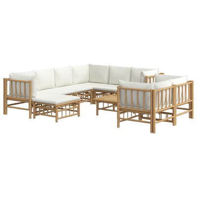 vidaXL 10 Piece Garden Lounge Set with Cream White Cushions Bamboo,  vidaXL 10 Piece Garden Lounge Set with Cream White Cushions Bamboo