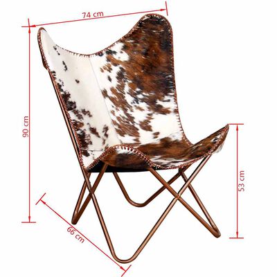 vidaXL Butterfly Chair Brown and White Real Cowhide Leather, brown and white vidaXL Butterfly Chair Brown and White Real Cowhide Leather