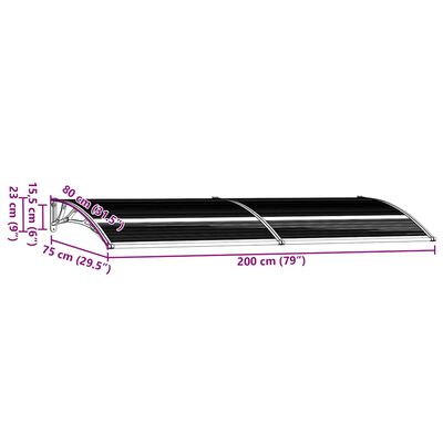 vidaXL Door Canopy Black 200x75 cm PC, black vidaXL Door Canopy Black 200x75 cm PC