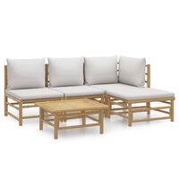 vidaXL 5 Piece Garden Lounge Set with Light Grey Cushions Bamboo,  vidaXL 5 Piece Garden Lounge Set with Light Grey Cushions Bamboo