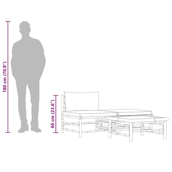 vidaXL 3 Piece Garden Lounge Set with Dark Grey Cushions Bamboo
