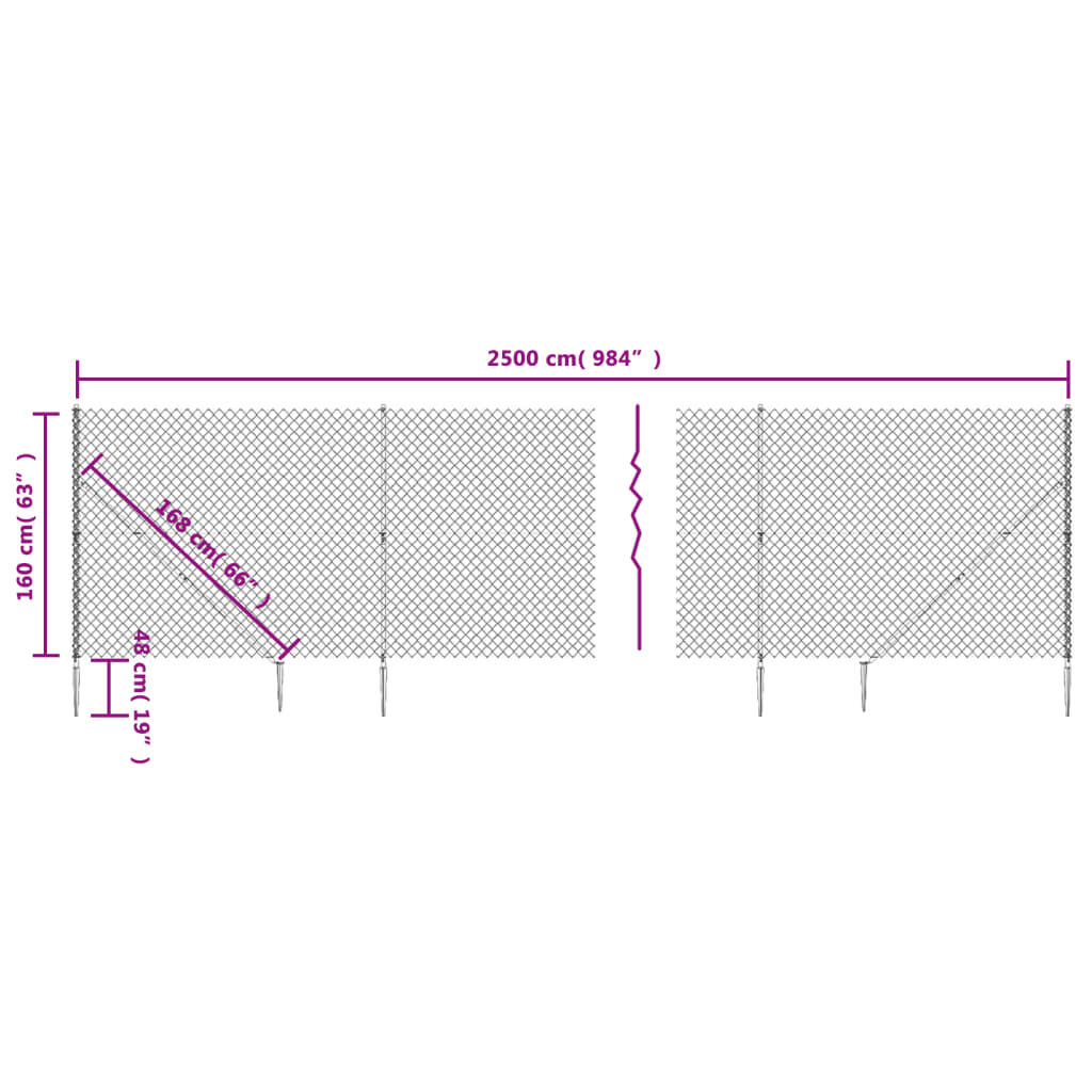 vidaXL Chain Link Fence with Spike Anchors Green 1.6x25 m