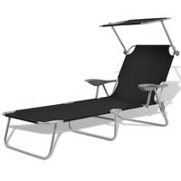 vidaXL Sun Lounger with Canopy Steel Black, black vidaXL Sun Lounger with Canopy Steel Black