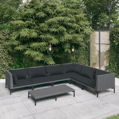 vidaXL 7 Piece Garden Lounge Set with Cushions Poly Rattan Dark Grey,  vidaXL 7 Piece Garden Lounge Set with Cushions Poly Rattan Dark Grey