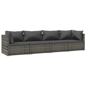 vidaXL 4 Piece Garden Lounge Set with Cushions Poly Rattan Grey