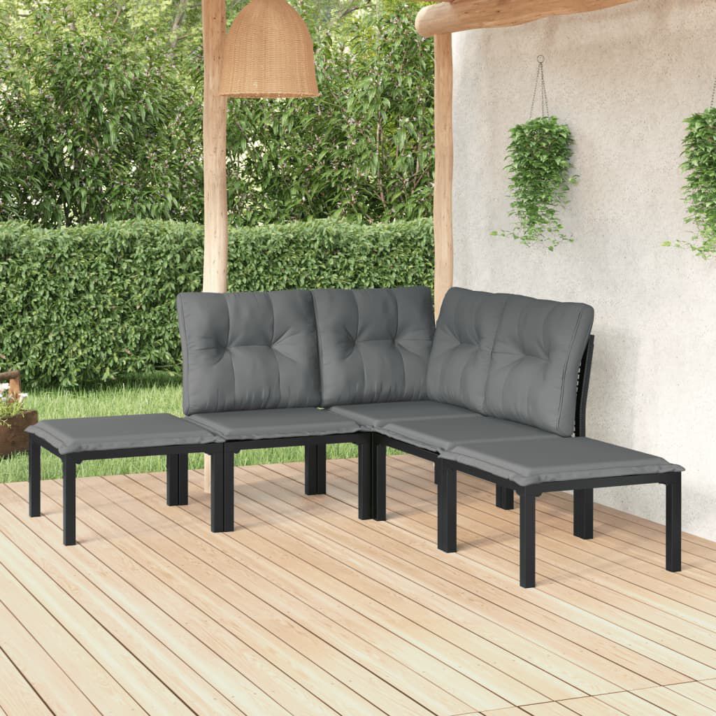 vidaXL 5 Piece Garden Lounge Set Black and Grey Poly Rattan