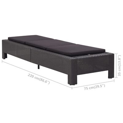 vidaXL Sunbed with Cushion Black Poly Rattan