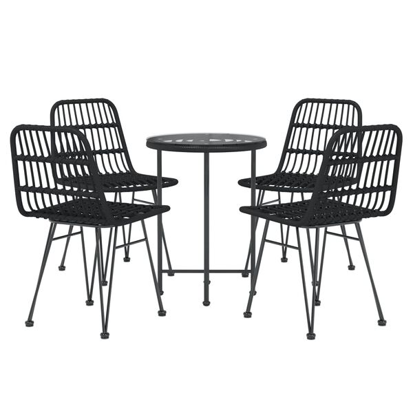 vidaXL 5 Piece Garden Dining Set Black Poly Rattan