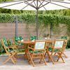 vidaXL 7 Piece Garden Dining Set Leaf Pattern Fabric and Solid Wood