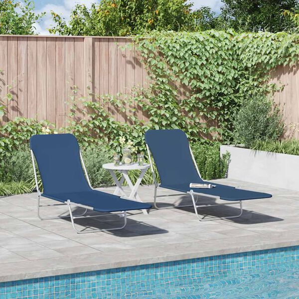vidaXL Folding Sun Loungers 2 pcs Steel and Fabric Blue