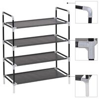 vidaXL Shoe Rack with 4 Shelves Metal and Non-woven Fabric Black, black vidaXL Shoe Rack with 4 Shelves Metal and Non-woven Fabric Black
