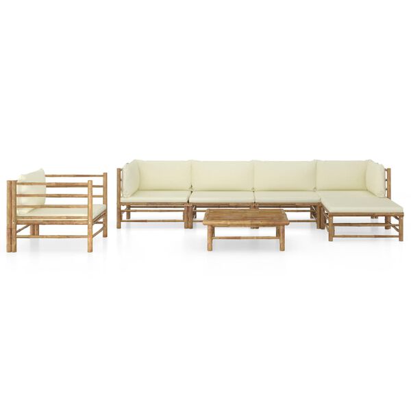 vidaXL 7 Piece Garden Lounge Set with Cream White Cushions Bamboo