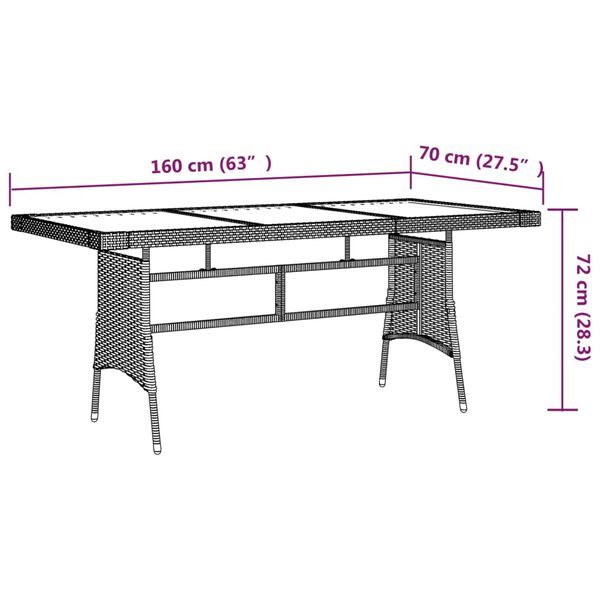 vidaXL Garden Table Black 160x70x72 cm Poly Rattan & Solid Acacia Wood