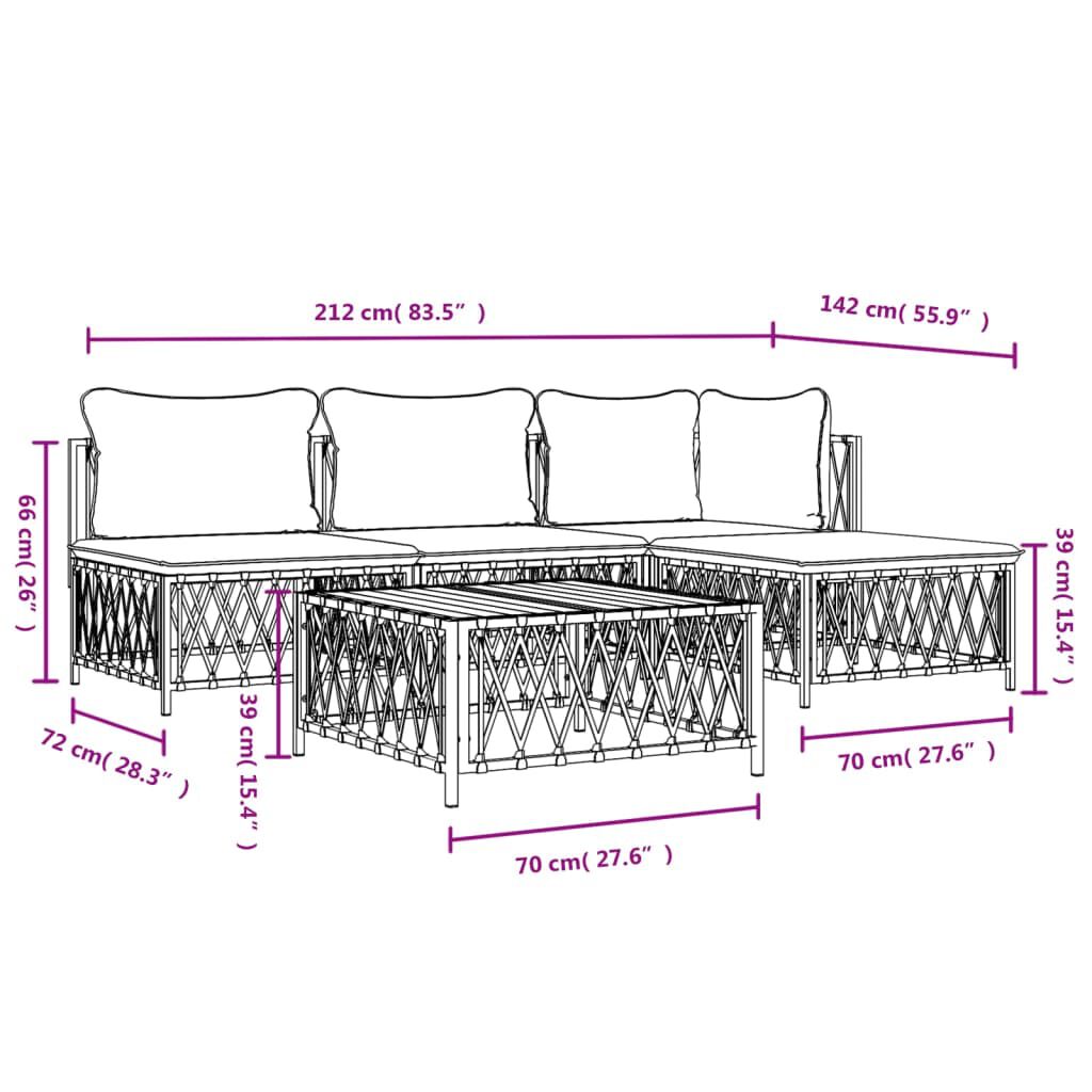 vidaXL 5 Piece Garden Lounge Set with Cushions White Steel