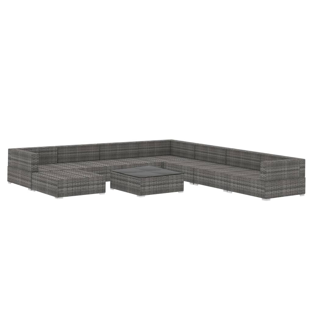 vidaXL 9 Piece Garden Lounge Set with Cushions Poly Rattan Grey